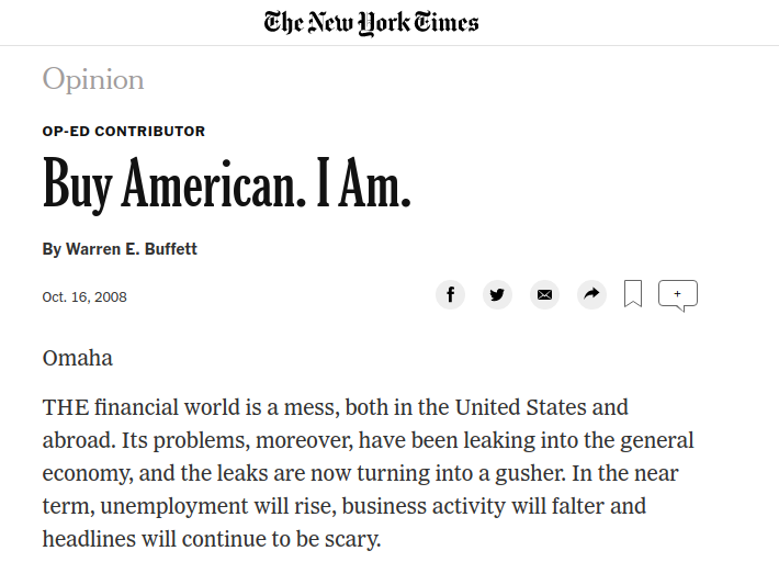 Articolo di Warren Buffett sul New York Times